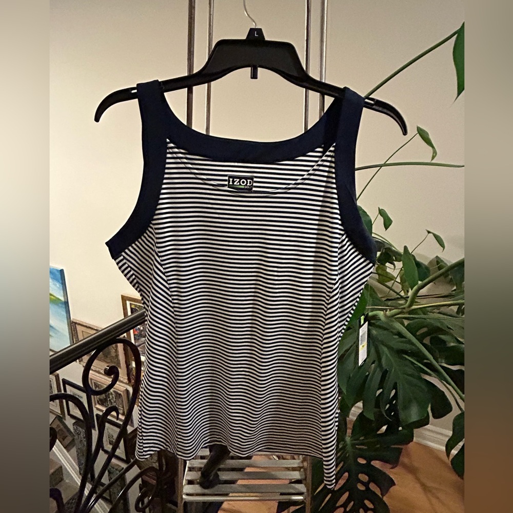 Izod Golf Navy and White Striped Golf Tank Top